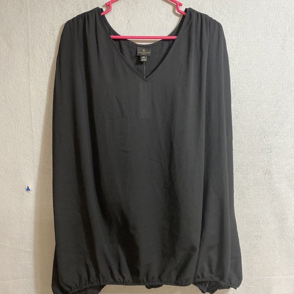 Worthington Women V-Neck Sheer Blouse Tunic Pullover Sleeveless Sz 3XL Black NWT